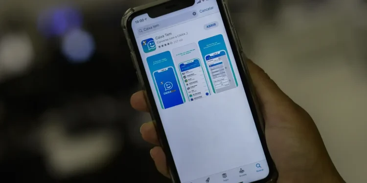 Tela de instalação do aplicativo Caixa Tem exibida em um smartphone.