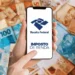Imagem mostrando o logo da Receita Federal e o texto 'Imposto de Renda' em um celular, com notas de real ao fundo