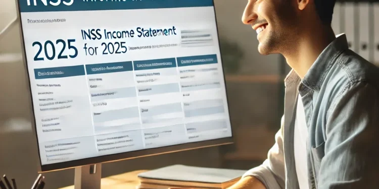 Pessoa acessando o informe de rendimentos do INSS para 2025 em um computador.