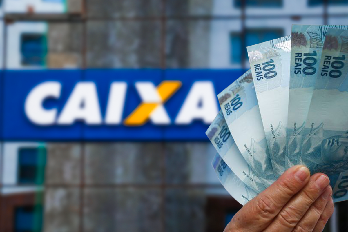 Teclado de caixa eletrônico da CAIXA com cédulas de 100 reais saindo do equipamento