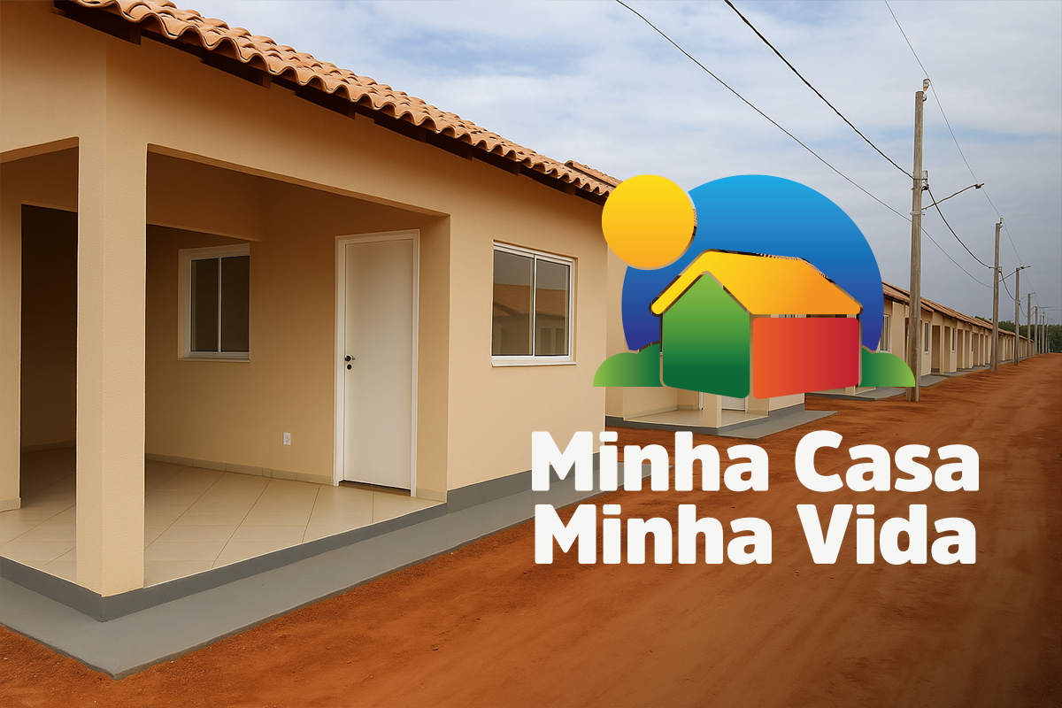 asas do programa Minha Casa Minha Vida em área residencial com terreno de terra vermelha.