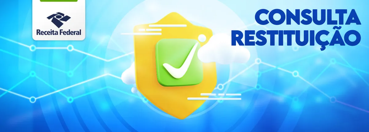 Tela de consulta da restituição do IRPF com ícone de verificação e fundo digital