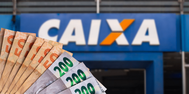 Caixa Econômica Federal liberando segunda parcela do FGTS com notas de R$ 200 e R$ 50 em destaque.
