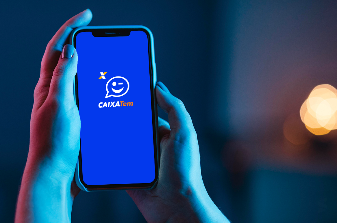 Tela do aplicativo Caixa Tem mostrando o logo com fundo azul.