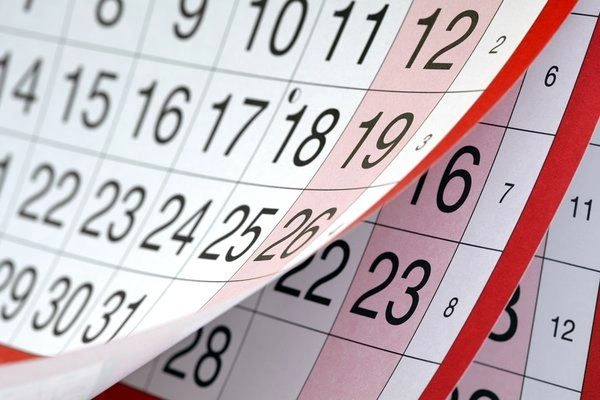 Calendário com páginas destacando os dias e datas do ano, focado em feriados de 2025.