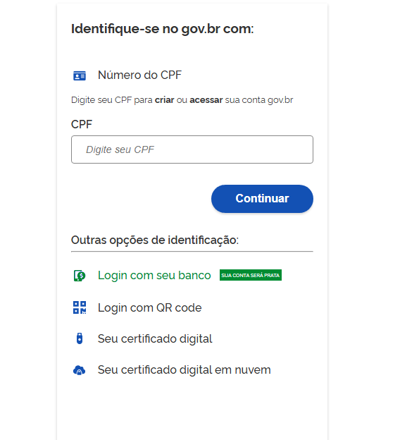 Tela de login da plataforma Gov.br com opções de identificação
