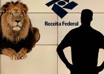 Imagem ilustrativa sobre o Imposto de Renda 2025, com o logo da Receita Federal e um leão representando o leão do Imposto de Renda.