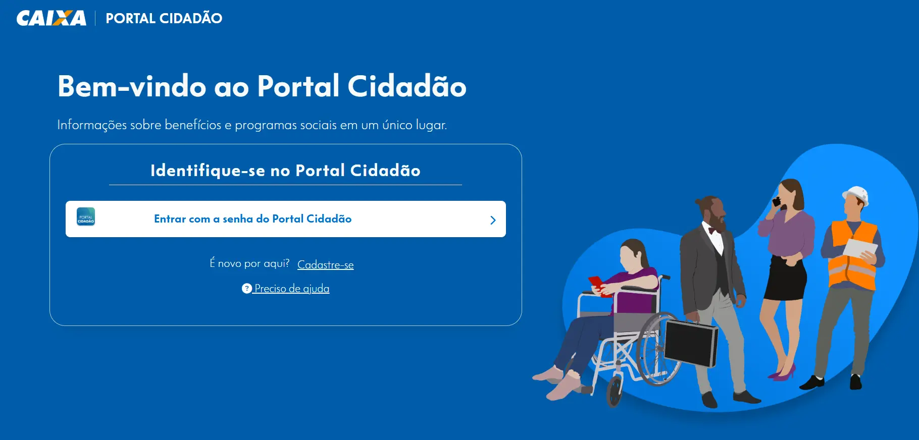 Tela inicial do Portal Cidadão, com opções de login e informações sobre benefícios sociais.