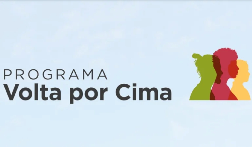 Logo do programa Volta por Cima com silhuetas coloridas representando pessoas. O texto 'Programa Volta por Cima' está escrito em fonte moderna ao lado da imagem.