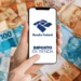 Imagem mostrando um smartphone com o logo da Receita Federal e o texto "IMPOSTO DE RENDA", com notas de reais ao fundo.
