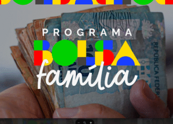Calendário Bolsa Família julho 2025 com mãos segurando notas e texto colorido quadratura NIS final 1