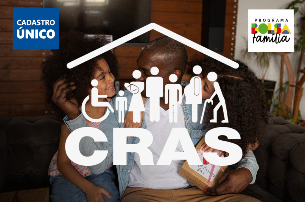 Imagem do CRAS com informações sobre o Cadastro Único e a visita do CRAS para famílias do Bolsa Família em 2025.