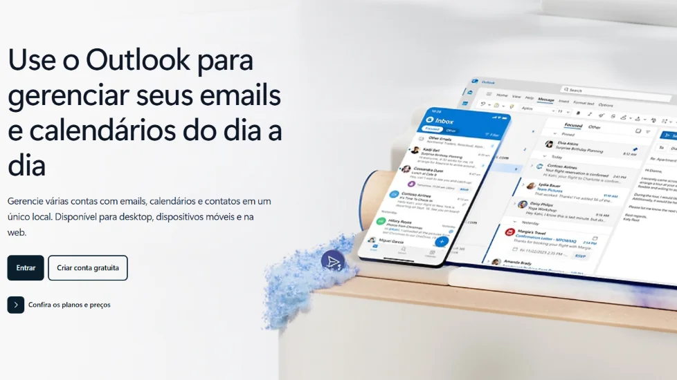 Tela do Outlook mostrando a interface de gerenciamento de emails e calendários