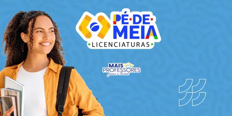Imagem ilustrativa do Pé-de-Meia Licenciaturas com data de cadastramento até 11 de julho, mostrando uma estudante feliz e motivada.