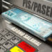Imagem de um caixa eletrônico com notas de R$100 visíveis e a palavra 'PIS/PASEP' destacada. A tela exibe o texto 'Abono Salarial