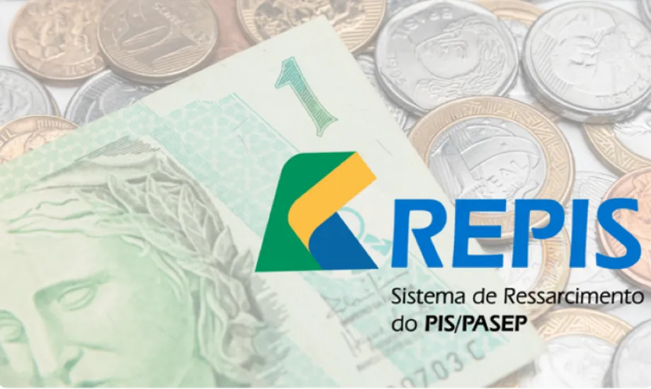 Imagem ilustrativa do sistema de ressarcimento PIS/PASEP, mostrando uma nota de 1 real e moedas brasileiras.