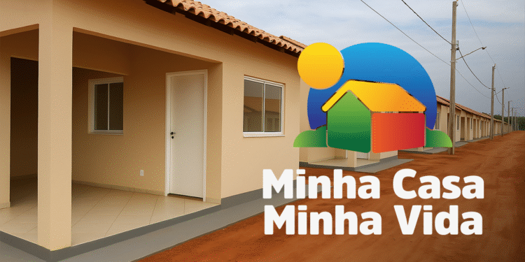 Imagem de casas do programa Minha Casa Minha Vida com o logo do programa em destaque, representando a oportunidade de conquistar um lar.