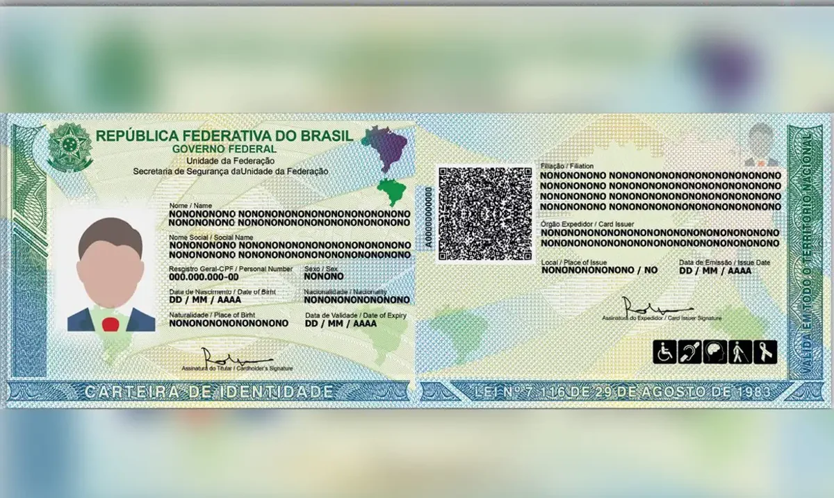 Exemplo de nova carteira de identidade brasileira com QR code