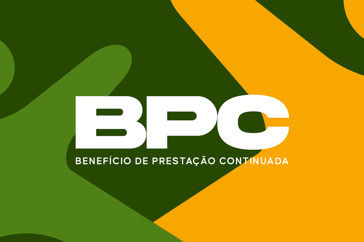Logo do Benefício de Prestação Continuada (BPC) sobre fundo com formas coloridas.