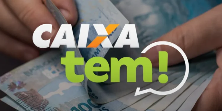 Mãos contando notas de dinheiro com a logo do Caixa Tem, representando a chegada de um depósito via Pix de até R$ 1.000.