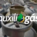 Logotipo do Auxílio Gás sobre o fundo de botijões de gás, representando o pagamento do benefício para famílias de baixa renda e o cronograma de outubro.