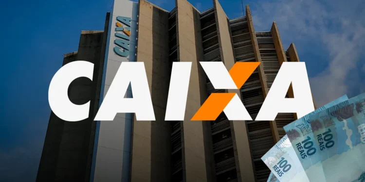 Prédio da Caixa Econômica Federal com notas de cem reais representando pagamento de até R$ 6.220 que encerra em 22 e 23