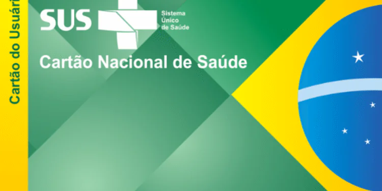 Cartão Nacional de Saúde do SUS com detalhes do símbolo do sistema e bandeira do Brasil