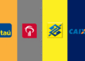 Logotipos dos bancos Itaú, Santander, Banco do Brasil e Caixa Econômica Federal.