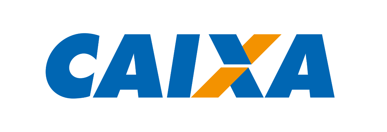 Logotipo da Caixa Econômica Federal com letras azuis e detalhes laranja