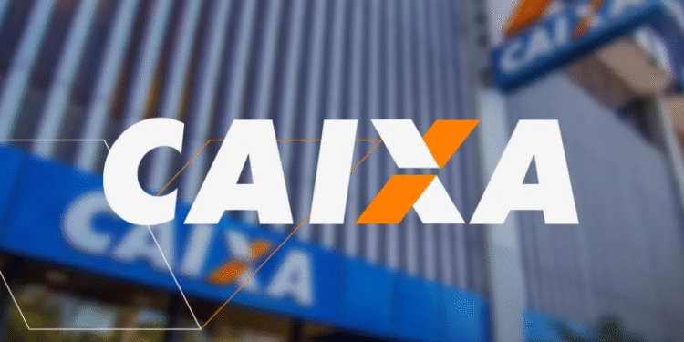 Logo da Caixa Econômica Federal em prédio de agência.