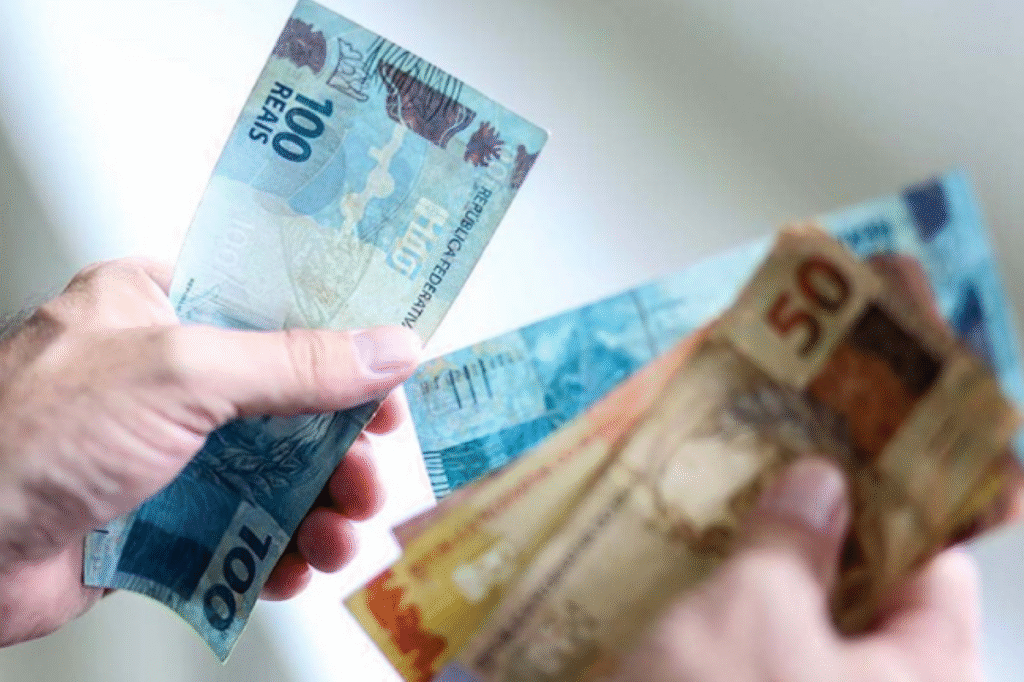 Pessoa contando cédulas de reais.
