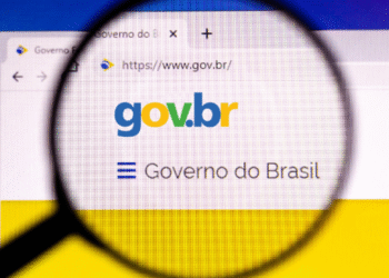 Site oficial do Governo Federal com o logotipo gov.br ampliado por uma lupa.