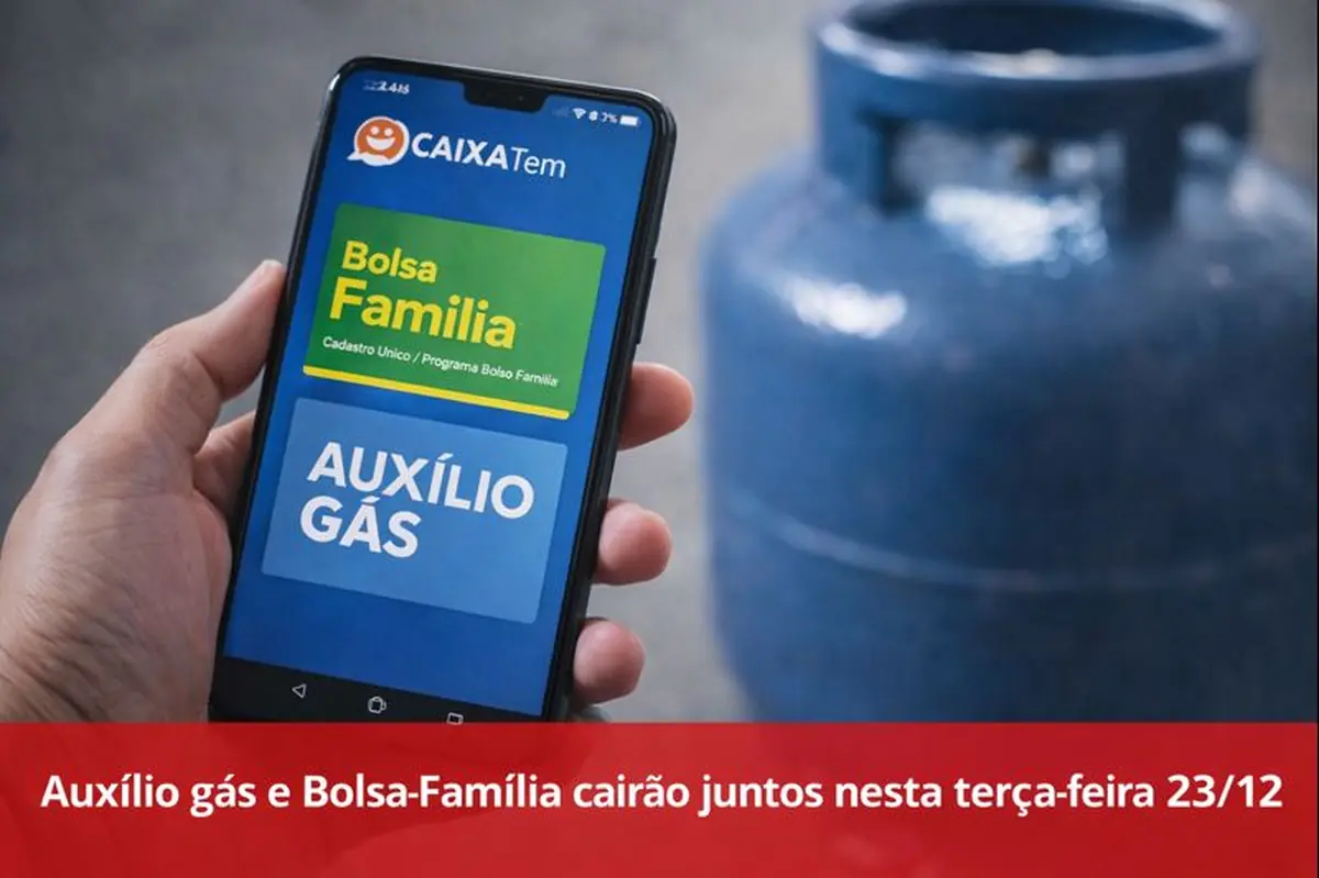 Regras e critérios do Auxílio Gás para famílias de baixa renda Celular com aplicativos do Bolsa Família e Auxílio Gás ilustrando critérios para receber o benefício em 2025.