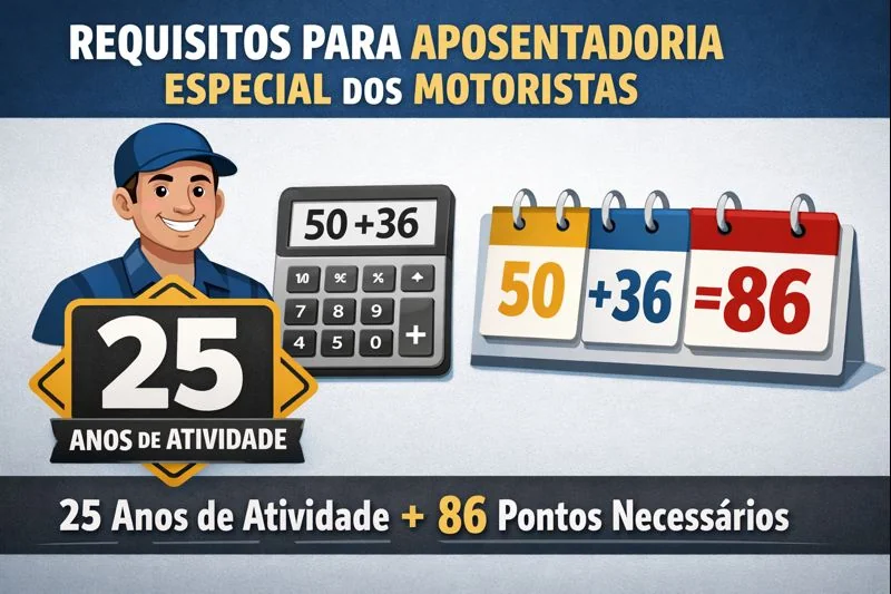 Documentos exigidos para aposentadoria especial de motoristas. Ilustração explicativa sobre critérios e comprovação da aposentadoria especial para motoristas.