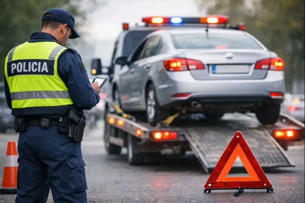 Regularização do IPVA evita apreensão e problemas com fiscalização. Veículo sendo removido por fiscalização policial devido a pendências no IPVA atrasado.