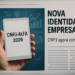 Mão segura tablet com texto “CNPJ-ALFA 2026” diante de tela com gráficos e notícia empresarial.