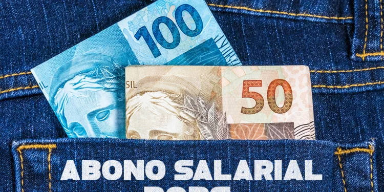 Bolso com dinheiro e nome " abono salarial 2026".