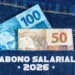 Bolso com dinheiro e nome " abono salarial 2026".