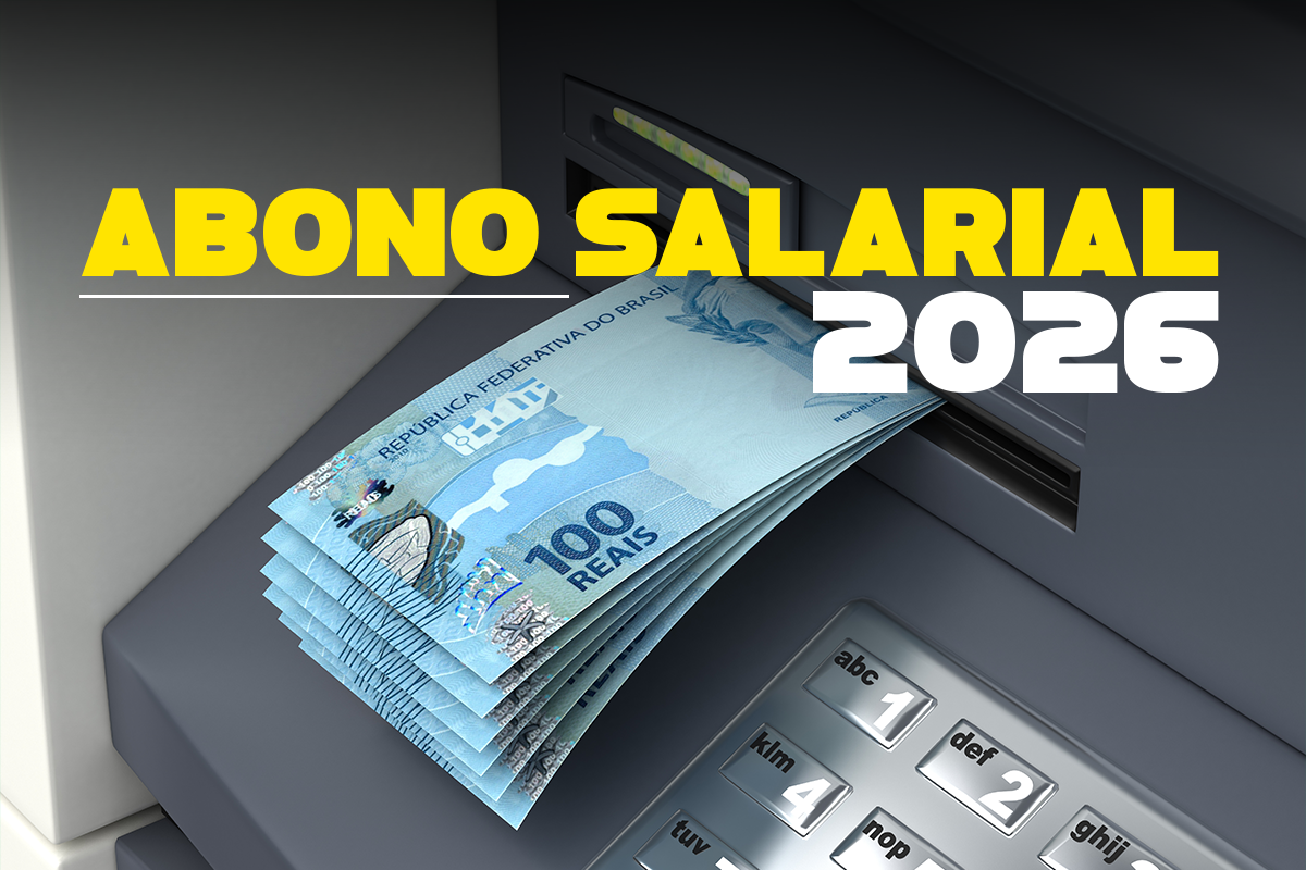 Pagamento do Abono Salarial 2026 sendo realizado em caixa eletrônico com cédulas de dinheiro. Pagamento do Abono Salarial 2026 sendo realizado em caixa eletrônico com cédulas de dinheiro.