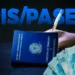 Uma mão segura uma caneta sobre uma Carteira de Trabalho e Previdência Social (CTPS) azul. Ao fundo, o texto "PIS/PASEP" em letras grandes e azuis, e no canto inferior, várias cédulas de 100 reais espalhadas.