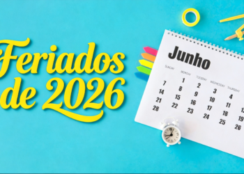 Calendário de junho e nome "Feriados de 2026".