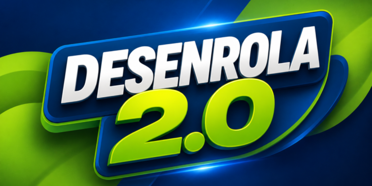 Logo do programa Desenrola 2.0 com destaque em azul e verde representando renegociação de dívidas e mudanças no crédito consignado