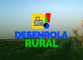 Produtor rural em plantação ao lado da identidade visual do programa Desenrola Rural