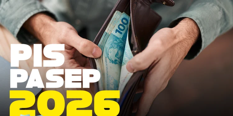Carteira com notas de dinheiro e destaque para o PIS/Pasep 2026