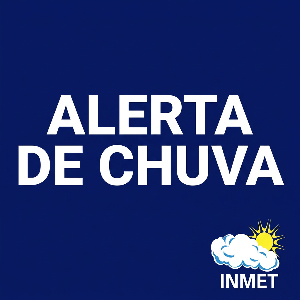 Fundo azul com frase "ALERTA DE CHUVA" e logo do Inmet.