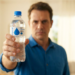 Homem apresenta garrafa de água mineral Crystal 500ml sem gás.
