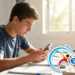 Estudante focado revisa conteúdos do ENEM usando o celular.
