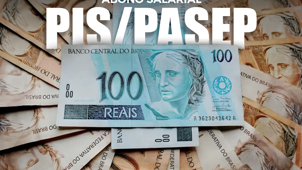Notas de R$ 100 ilustram o pagamento do abono salarial PIS/Pasep em três datas de 2026