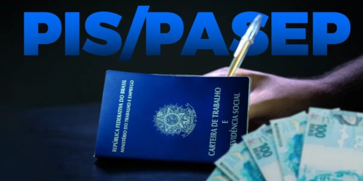 Carteira de Trabalho e cédulas de real ao lado do texto PIS/Pasep, representando o ressarcimento das cotas antigas do fundo