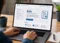 Pessoa acessando página da RAIS no notebook com site do Ministério do Trabalho e botões de navegação visíveis